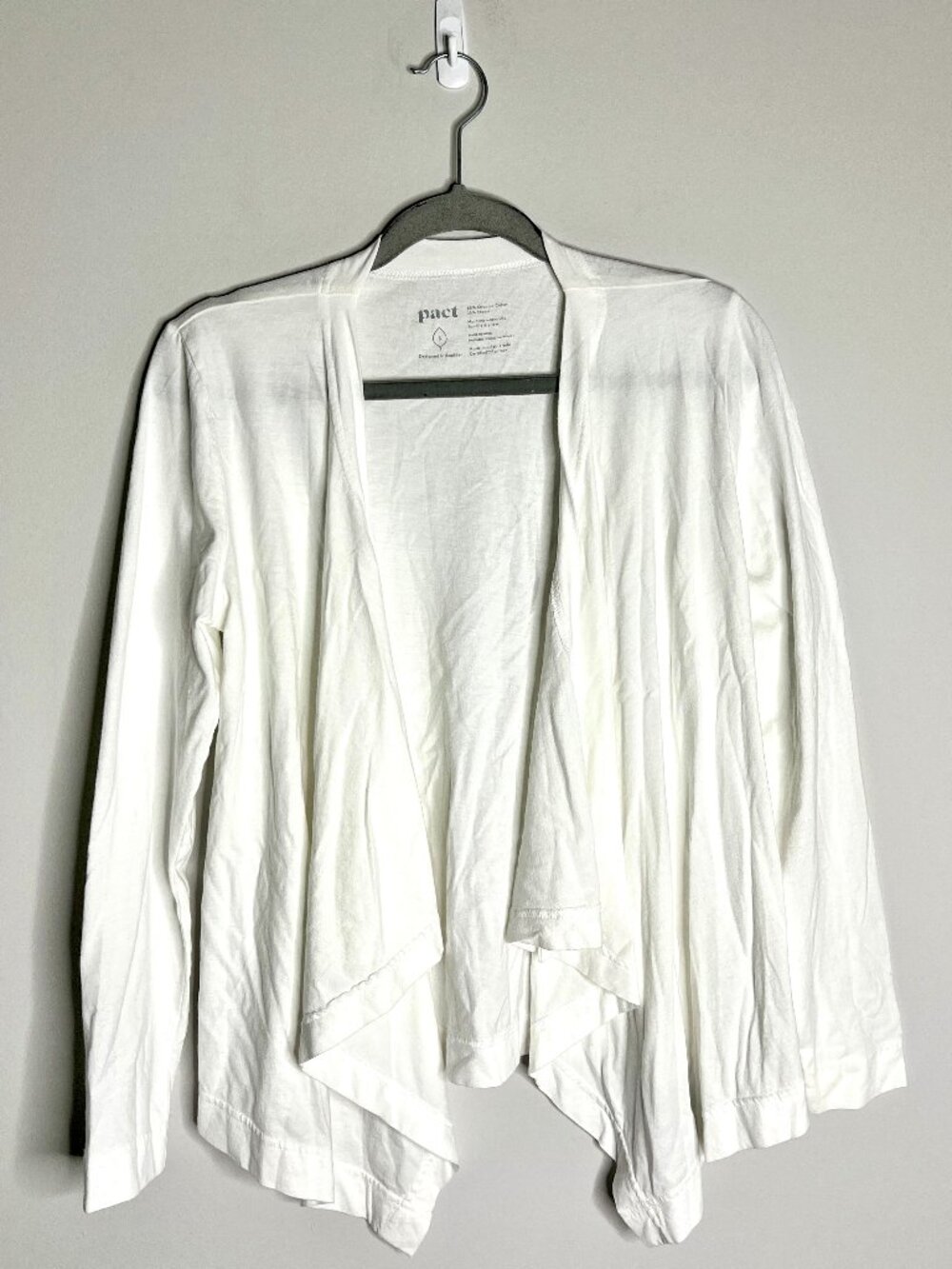 Pact White Long-Sleeve Waterfall Open-Front Cardigan Organic Cotton Modal Sz S - Picture 1 of 3